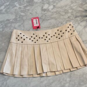 Edikted Beige Pleated Mini Skirt with Studs